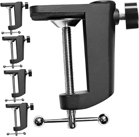 FELTECHELECTR 5pcs Metal Desktop Mic Stand Clamps with Anti-slip Sponge Padding Adjustable Table Mount for Microphone Boom Arms Desk Clamp for Podcasting Recording and Gaming