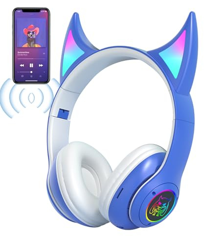 Casque sans Fil Over-Ear,Casque sans Fil Over-Ear - pour étudiants Devil Cat Ear - légers, écouteurs pour Jeux avec lumières respiratoires