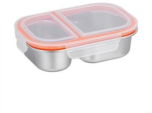 Boîte à déjeuner anti-fuite en acier inoxydable avec deux compartiments pour ranger séparément les collations et les fruits pour le travail, l'école et les voyages (blanc)