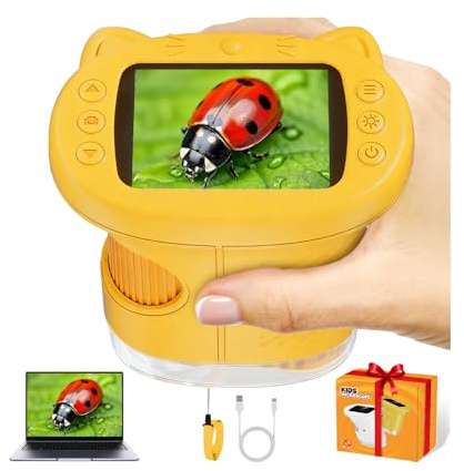 Kids Microscopes, 2.4''&1080P&1000X Handheld Pocket Microscopes for Kids, Photo Video Mini Portable Microscope Science Edu Digiscope, Christmas Birthday Gifts for 3-12 Ages (Orange)