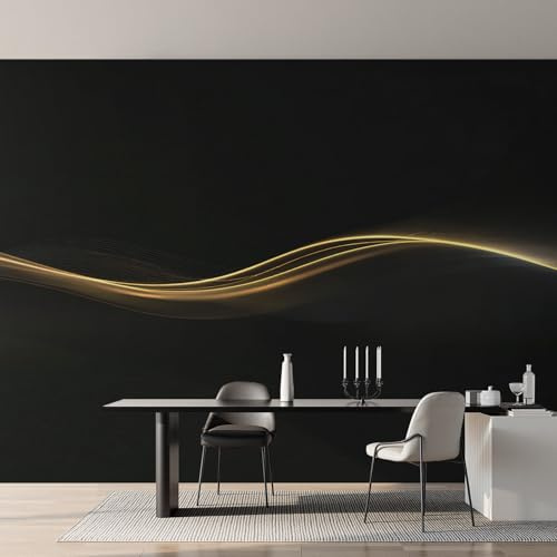 Generisch Tapete Abstrakt Fototapete Goldene Linien Schwarz Modern Tapeten Wohnzimmer Vliestapete, Wallpaper, Tapete Schlafzimmer Wandtapete, Mustertapete, Wand Deko 100 x 70 cm LI&E5
