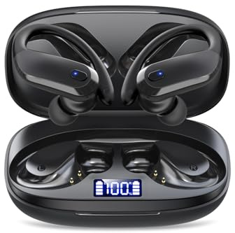 Écouteurs de sport Bluetooth 5.3 avec crochets d'oreille, 48 heures de lecture, étanchéité IPX7, micro ENC, légers pour la course, l'entraînement et une utilisation quotidienne (noir)