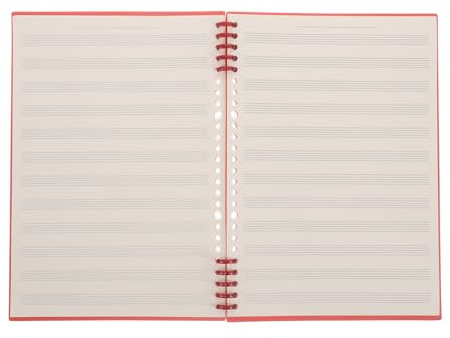 B5 Notenheft mit Schmalem Notensystem und Abnehmbarem Binder für Kinder | Rot, Vintage Design mit Kunststoff und Papier, für Musikschulen und Trainingskurse