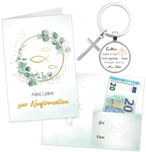 Konfirmation Geschenk Junge Mädchen, Verpackung Geldgeschenk Konfirmation - Konfirmationskarten mit Schlüsselanhänger & Umschlag, Kreative Karte Konfirmation & Konfirmationsgeschenk Mädchen Junge
