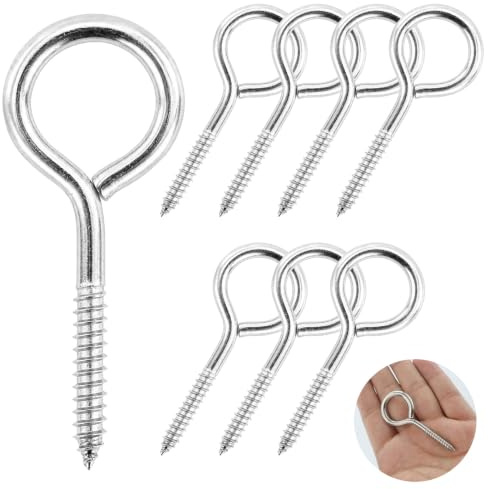 MERVYNGLYNNHUNTER Lot de 8 boulons à œil à vis en acier inoxydable pour bois, M5 × 65, argent, pour suspendre des serrures de corde, lampes, outils, plantes en pot, ustensiles de cuisine