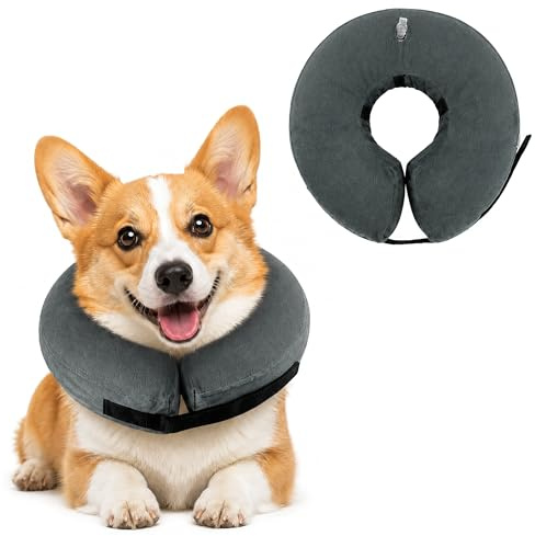 ACTOYS Hundkrage, uppblåsbar hundkrage, halkfri hundkrage, mjuk, för postoperativt skydd för huvud, bröst och mage (grå, XL)