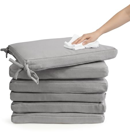 Pack 6 Cojín para silla 45x45x5 cm｜Repelente al agua y fácil de limpiar｜Con cintas de sujeción｜Funda con cremallera desmontable｜Uso interior y exterior｜Ideal para comedor, terraza, jardín u oficina