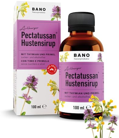 BANO Pectatussan Thymian Primel Hustensirup 100ml | Alkohol- und zuckerfrei | für Erwachsene und Kinder ab 3 Jahren (Hustensaft)