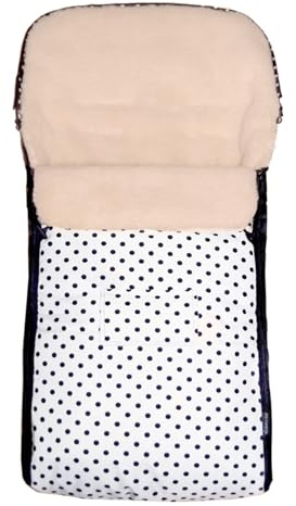 Baby-Joy Fußsack KAI 105 cm filzfrei aus Lammwolle und Polyester für Kinderwagen, Buggy und Schlitten, Super-Wash Thermofußsack | Farbe: 54 Weiß-Schwarz Punkte