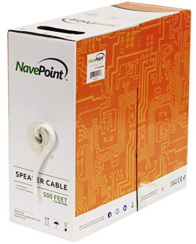 NavePoint 500ft in Wall Audio Speaker Cable Wire CL2 16/2 AWG Gauge 2 Conductor Bulk White