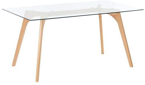 Beliani Tavolo da Pranzo Rettangolare Piano in Vetro Gambe in Legno 160 x 90 cm