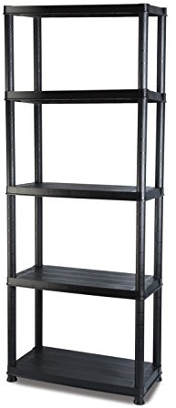Addis 5 Tier Plastic Storage Shelving Unit – Durable Freestanding Organiser for Garage, Shed, Utility Room, or Home – Space-Saving, Easy Assembly, Plastic, Black