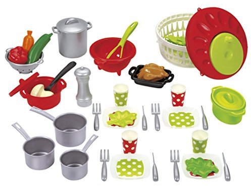 Jouets Ecoiffier – 2621 - Set de cuisine pour enfants 100 % Chef – Viande, légumes et ustensiles de cuisine – 47 pièces – Dès 18 mois – Fabriqué en France