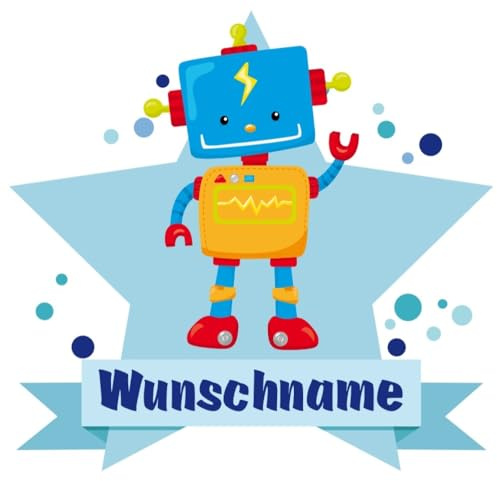 Samunshi® Cooler Roboter Wandtattoo Türschild mit Name personalisierbar Kinderzimmer Türaufkleber Baby Wandaufkleber - 60x52cm mehrfarbig