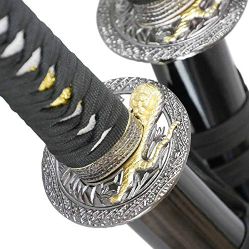 Katana Wakizashi Black Tiger Daisho Samuraischwert Schwertpaar | Dekoschwerter stumpf mit Schwertständer und Zubehör