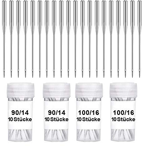 Wamkon 40 Stücke Nähmaschine Nadel Set, 90/14 und 100/16 Nähen Maschine Nadel, Universal Nähmaschine Nadeln Set für Haushalt Nähen