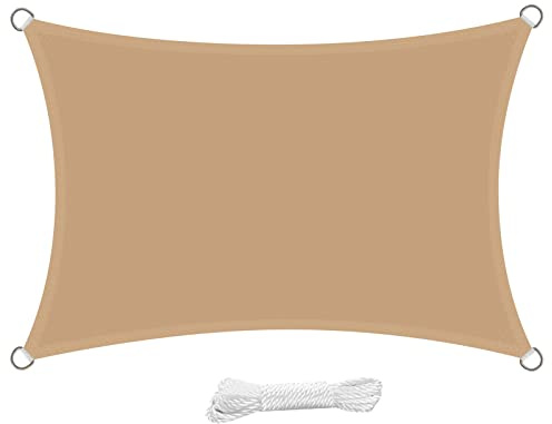 swift Vela Ombreggiante Impermeabile Rettangolare 3x5 m Protezione Anti Raggi UV Tenda a Vela 5x3 m, Telo Tenda da Sole a Vela per Esterno, Giardino & Gazebo, Sabbia