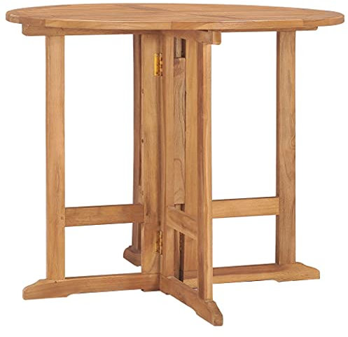 Massivholz Teak Klappbarer Garten-Esstisch Gartentisch Balkontisch Bartisch Beistelltisch Runder Tisch Terrassentisch Couchtisch Kaffeetisch Gartenmöbel für Terrassen Gärten Decks Pools 90 x 75 cm