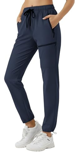 StaySlim promenadbyxor för kvinnor utomhus vandringsbyxor lätta cargobyxor med dragkedja fickor snabbtorkande damer överbyxor UPF 50 UV-skydd, #H Blå, L