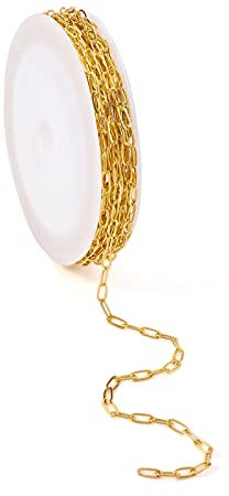 Craftdady Büroklammerketten, Kreuzkabelkette mit Spule, gelötete Kette, 6 x 2,5 mm, ovales Glied für DIY-Schmuck, Halsketten, Armbänder, Ohrringe, Goldfarben, 5 m