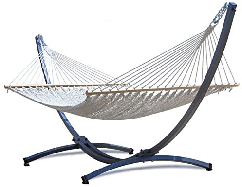 Potenza Stabhängematte mit Grande Gestell bis 220kg I Barbados Hängematte- 210x140, 200kg (Ecru, Basic Gestell Graphit)