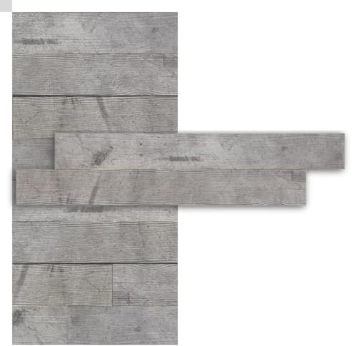 iWerk® Echtholz Wandpaneele grau | Selbstklebende premium Holzpaneele in Betonoptik | Moderne Wand- & Deckenverkleidung für Wohnzimmer, Schlafzimmer & Flur | Design „Old Beton“ – 78 × 10 × 0,5 cm