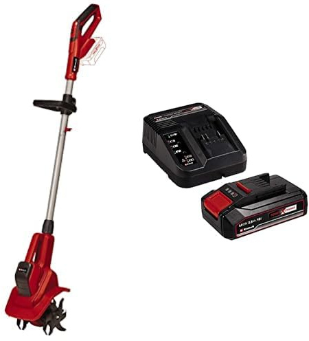 Einhell Motobineuse sans fil GE-CR 18/20 Li E-Solo Power X-Change (18 V, Ions Li, réglage de Vitesse, Lame scarifiante, Prise supplémentaire) avec chargeur et batterie 2,5Ah