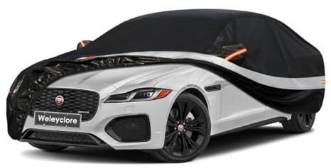 10 Layers Car Cover Waterproof Breathable Large for Saloon,100% Waterproof Outdoor Car Covers Rain Snow UV Protection. Custom Fit for Jaguar XF, Audi A6 A7, BMW 5 Series, etc Black