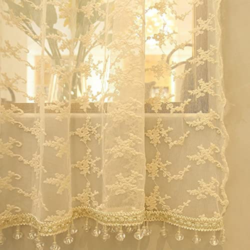 izielad Scheibengardinen Transparent mit Stickerei Kurzstores Gardinen Landhausstil Spitze Vintage Vorhänge Beige BxH 120x100cm