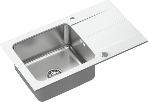 Quadron White Single Basin Stainless Steel Sink, Size 78 x 44 cm, with Draining Board