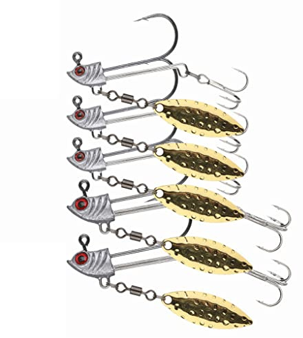 Steinn Jigköpfe mit Spinner, Underspin Jighead, Bleikopf mit Weidenklinge, Jigkopf Angelhaken Werkzeug Set für Barsch, Hecht und Zander