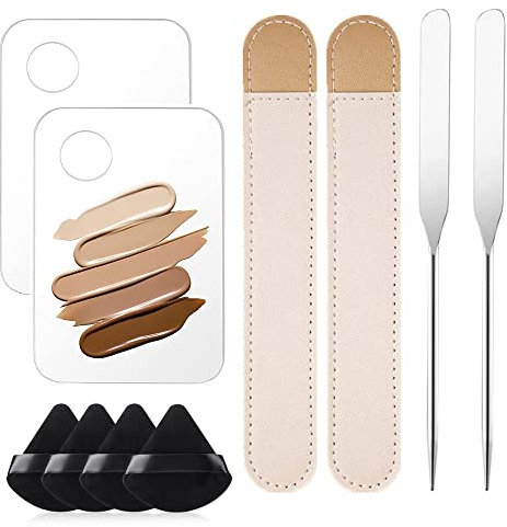 Ygapuzi Acrylic Makeup Spatula and Palette Korean Set, Foundation Mixing Palette Spatula with Leather Cover Cosmetic Spatula Tool for Eye Shadow/Eyelash/Nail Art/Makeup Kit