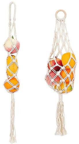 FINGERINSPIRE 2 Stück Makramee Netz Zum Aufhängen von Früchten In 2 Stilen Blumenmuster Weißes Obst Gemüse Aufbewahrungsnetz Gewebte Obstnetztasche Aus Baumwolle Boho Hängeschnur Aufbewahrungsnetz