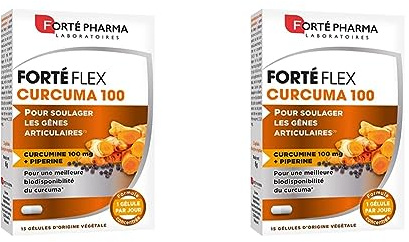 Forté Pharma - Forté Flex Curcuma - Complément Alimentaire Articulaire - Articulations douloureuses, Santé des os - Vitamine E, Curcuma, Poivre Noir - Flexibilité - 15 gélules, 1/jour (Lot de 2)