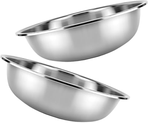 GOOHOCHY 2pièces Lot De Bassines à Fond Plat Acier Inoxydable Épais Bols à Mélanger Multifonctions Cuisine Lavage Légumes Et Préparation Aliments Empilables Et Faciles à Nettoyer