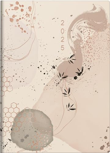 rido/idé Taschenkalender Modell Technik III (2025) „Abstract“, 1 Seite = 1 Tag, A6, 384 Seiten, Grafik-Einband, beige