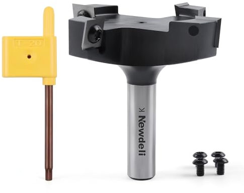 Newdeli Fraise à défoncer pour spoilboard CNC - Tige de 1,27 cm - Diamètre de coupe : 7,6 cm - 4 ailes - En carbure - Pour aplatisser les dalles - Mèche de rabot en bois - Outils de travail du bois