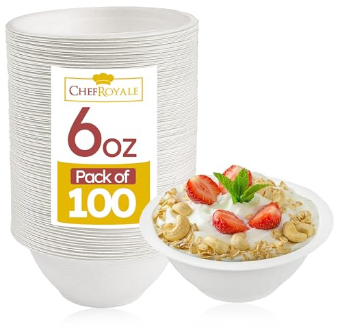 100 Pack Strong Paper Bowls – 170ml/6oz Disposable Sugarcane Bagasse Bowls for Party – Eco-Friendly Microwavable Soup Bowl for Dessert Milk Salad Cereals – Perfect for Birthdays Christmas Wedding