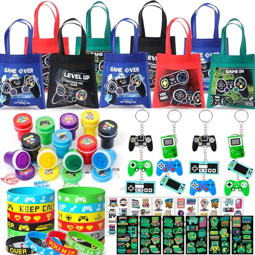 vamei Videojuegos Relleno Piñatas Detalle Cumpleaños Infantil con Pack Regalos Cumpleaños Sellos Pulsera Silicona Llavero Tatuajes Temporales Regalitos Cumpleaños Invitados Niños