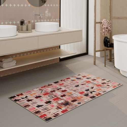Wecon Home Nelson Badteppich, 55 x 65 cm, bunt | Badteppich waschbar und rutschfest mit seinem orientalischen Design für ein Stilvolles Badezimmer