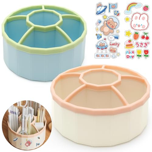 POXIAOER Stiftehalter, 2 Stück, Stifte Organizer Drehbar, für Büro, Kinder Schreibtisch, Schreibwaren-Organizer, Kunststoff, Stifthalter Stiftebox für Ordnung auf dem Schreibtisch, 360 Grad, 9 Fächer