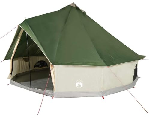 vidaXL Tipi Familienzelt 10 Personen, Campingzelt mit Netzwände, Wasserdicht Tipizelt mit E-Anschluss, Gartenzelt, Grün 185T Polyester