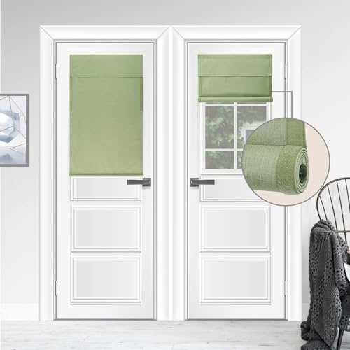 WDFour100% Blackout French Door Curtains, Triple Layers 100% Light Blocking & UV Protect, Noiseless Adjustable Roller Shade, No Drill Window Blinds for Office, Ward, Home(26Wx42L,Matcha,1 Piece)