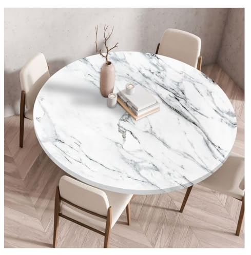 3D Marmordruck Tischdecke Rund, Elastische Tischdecke Outdoor Wetterfest, Spanntischdecke Rund, Gartentischdecke Outdoor,Gartentischdecke Rund mit Gummizug für Balkon, Garten, Esszimmer, Wohnzimmer
