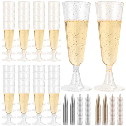CYEER Flute Plastica Riutilizzabili Trasparenti Rigidi 100 Pezzi 160ml Calici Plastica per Champagne, Vino, Bicchieri da Spumante per Feste, Matrimoni, Compleanni, Natalizi, Capodanno