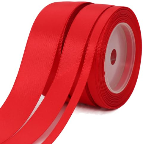 Red Satin Ribbon Double Faced Ribbon 3 Rolls (1/4 Inch, 5/8 Inch, 1 Inch), Fabric Ribbon Use for Gift Wrapping, Wedding Party Decoration, Hair Bows, DIY Crafts, Total 30 Yards
