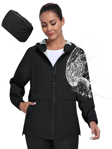MoFiz Regenjacke Damen Wasserdicht Atmungsaktiv Fahrradjacke Leicht Packbar Regenjacke Windbreaker Outdoorjacke zum Fahrrad Reisen Laufen Wander Trekking