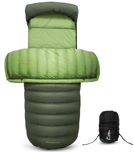 ATEPA PEAKVENT dunsovsäck 700FP, 0 graders sovsäck (komfort 6 ℃/gräns -1 ℃), ultralätt kompakt vattentät med kompressionspåse för camping vandring vandring vandring vuxna, grön