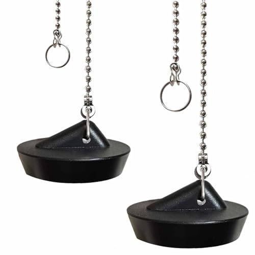 2 Pack Silicone Sink Bath Plug with Chain, 450mm Stainless Steel Ball Chain Hook for Kitchen Bath Sink Drain Stopper Plug (1 3/4 Inch, Drain Plug Size Between 42 to 45.5 mm)