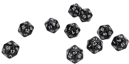 10 Stycken Lätta Tärningar, Proof D20 Polyedriska Tärningar, Högstyrka 20-sidiga Tärningar för RPG-spelbord (BLACK)